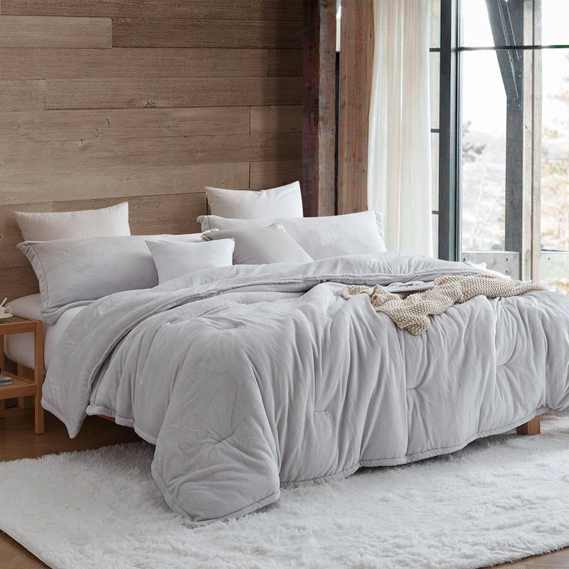 Touchy Feely Coma Inducer Microvelvet Oversized Comforter Set, King Comforter + 2 King Shams, Gray