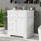 30" Bathroom Vanity With Sink, One Tip-Out Drawer, Three Drawers, Door Shelf, Soft Closing Door