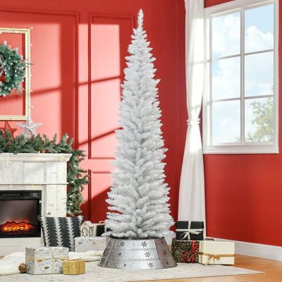 Arbre de Noël artificiel 7 pi, arbre de Noël mince avec 499 branches réalistes et support en plastique