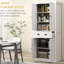 Armoire de salle à manger de 72 po, blanc vieilli, 4 portes, 2 tablettes réglables, tiroir pour rangement de style linge de table,