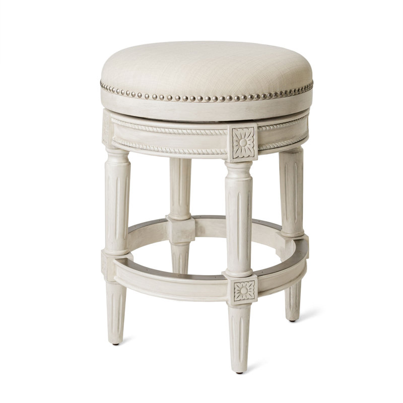 Maven Lane Pullman Backless Stool with Fabric Upholstery, Counter Stool (26" Seat Height), White Oak