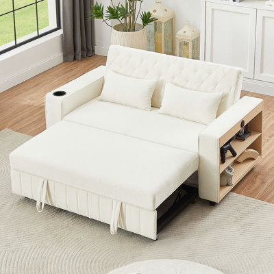 61.4" Pull-Out Sofa Bed Convertible Couch Loveseat Sofa Sleeper Sofa With Adjustable Backrest For Living Room