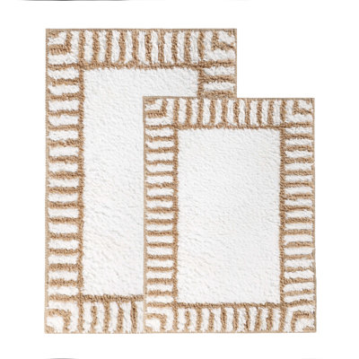Inaya Modern Striped Plush Tufted Shag Machine Washable 2 Piece Bathroom Rug Set