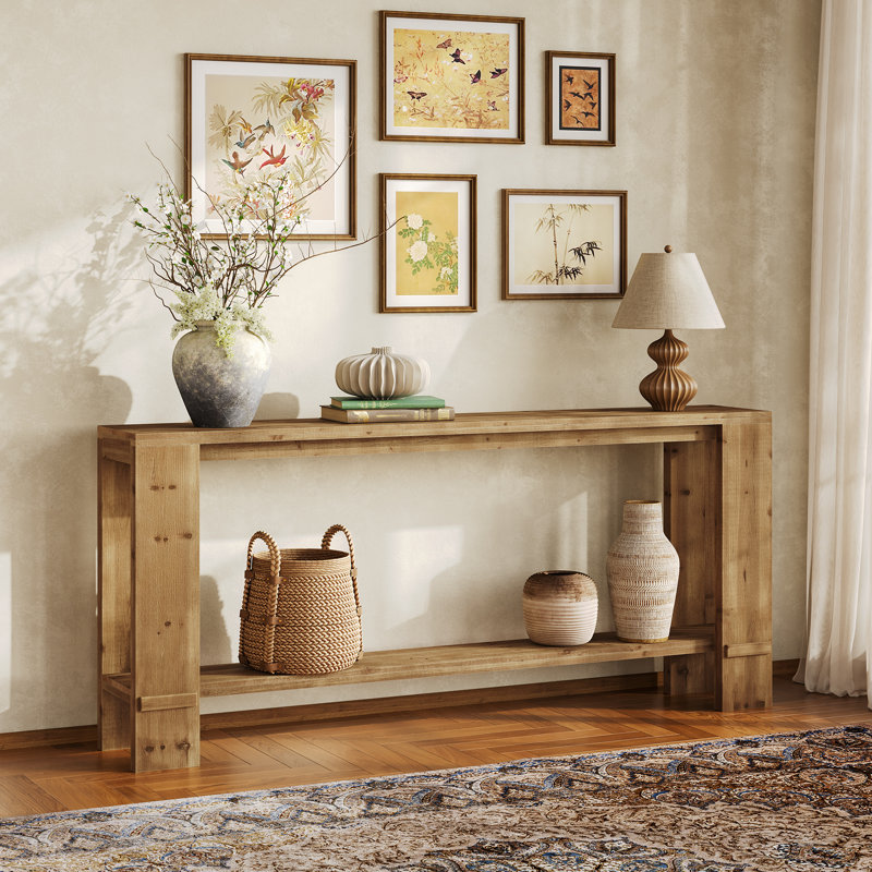 70.9-Inch Extra Long Solid Wood Console Table, Farmhouse Sofa Table Behind Couch, Narrow Entryway Accent Table for Living Room, Hallway, Entrance, Foyer, Light Oak Brown