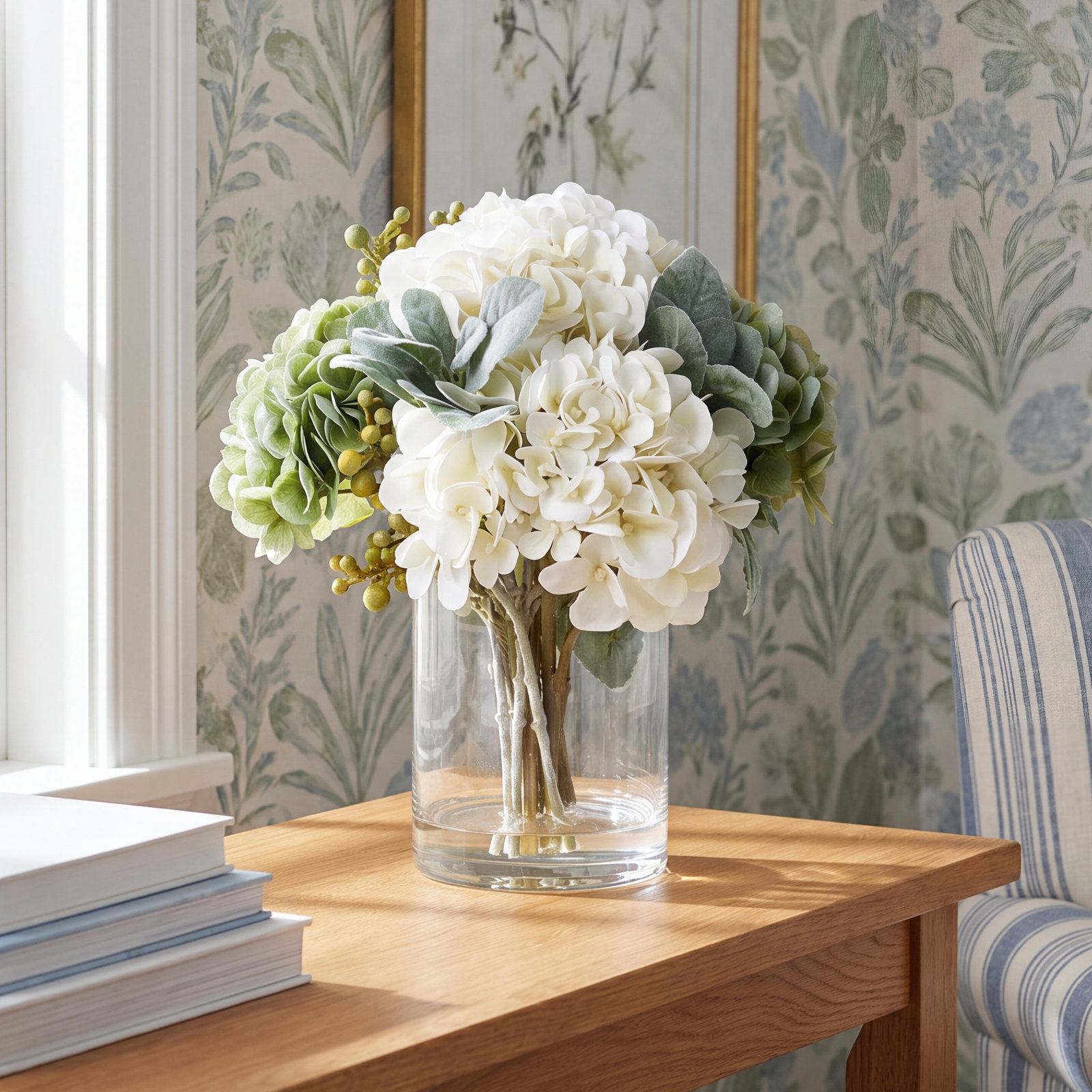 Ashwell Hydrangea Floral Arrangement, White/Green