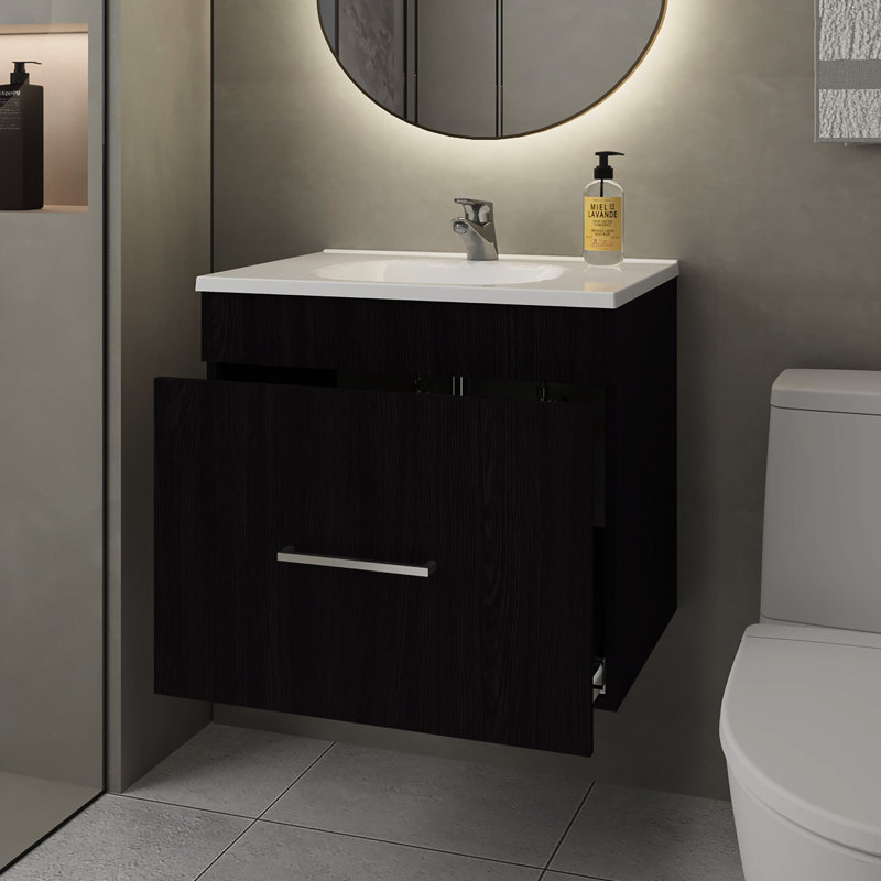 Meuble-lavabo flottant avec lavabo et tiroir simple, hauteur 20,5 po, largeur 23,2 po, profondeur 17,3 po, ajout de valeur à 20,5 po x 23,2 po x 17,3 po, idéal pour la refonte