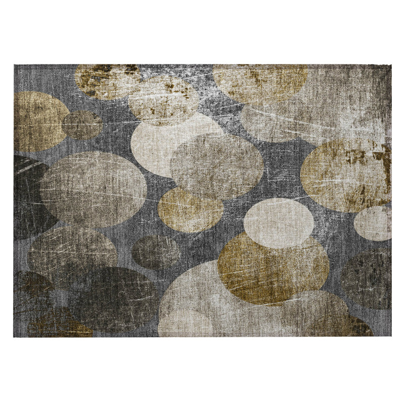 2' X 3' Brown Beige and Ivory Abstract Washable Non Skid Indoor Outdoor Area Rug