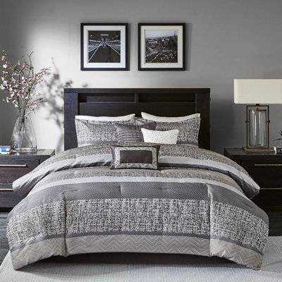 Ensemble d'édredon 7 pièces jacquard gris / taupe grand