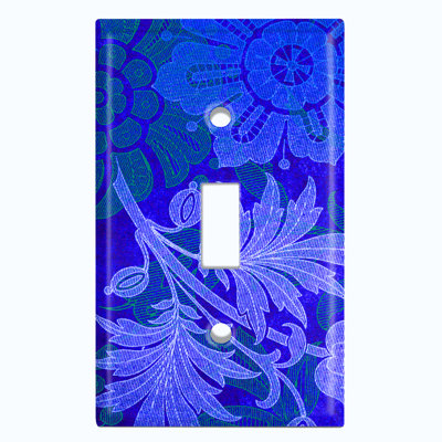 Metal Light Switch Plate Outlet Cover (Wallpaper Blue Flower Leaves    - Single Toggle)