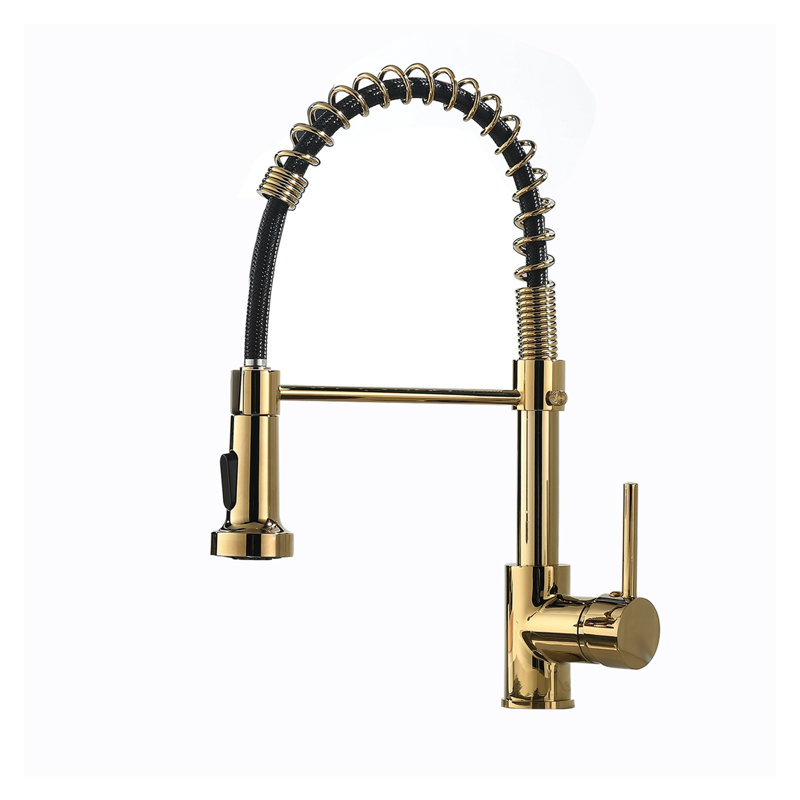 Commercial Black and Gold Kitchen Faucet with Pull-Down Sprayer, Single Handle Brass Sink Faucet