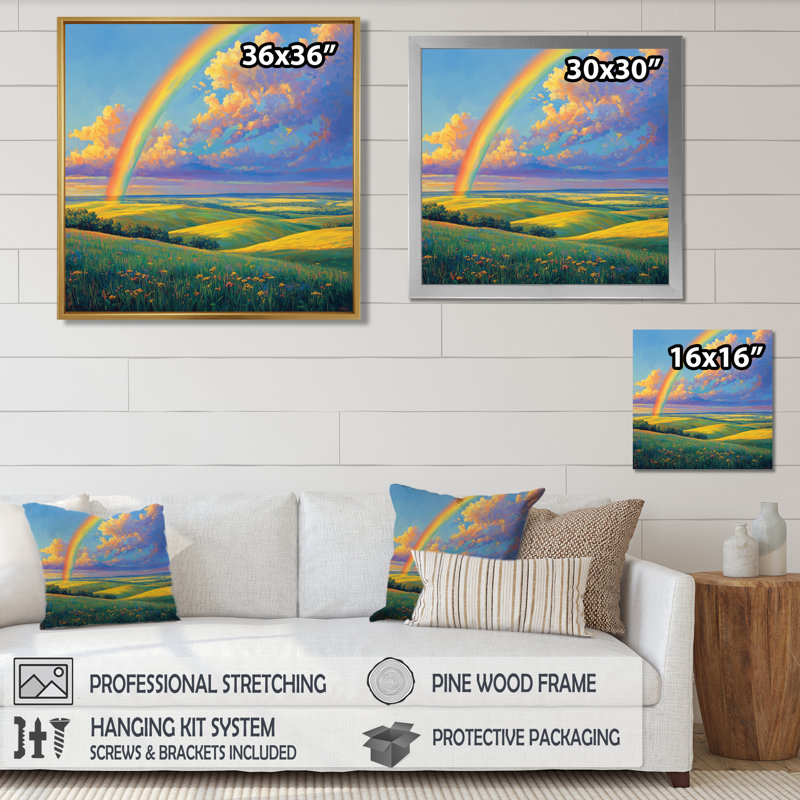 «Giel Rainbow Over The Windy Plains I», art mural arc-en-ciel, Impression encadrée flottante, H 30 po x l 30 po, Blanc