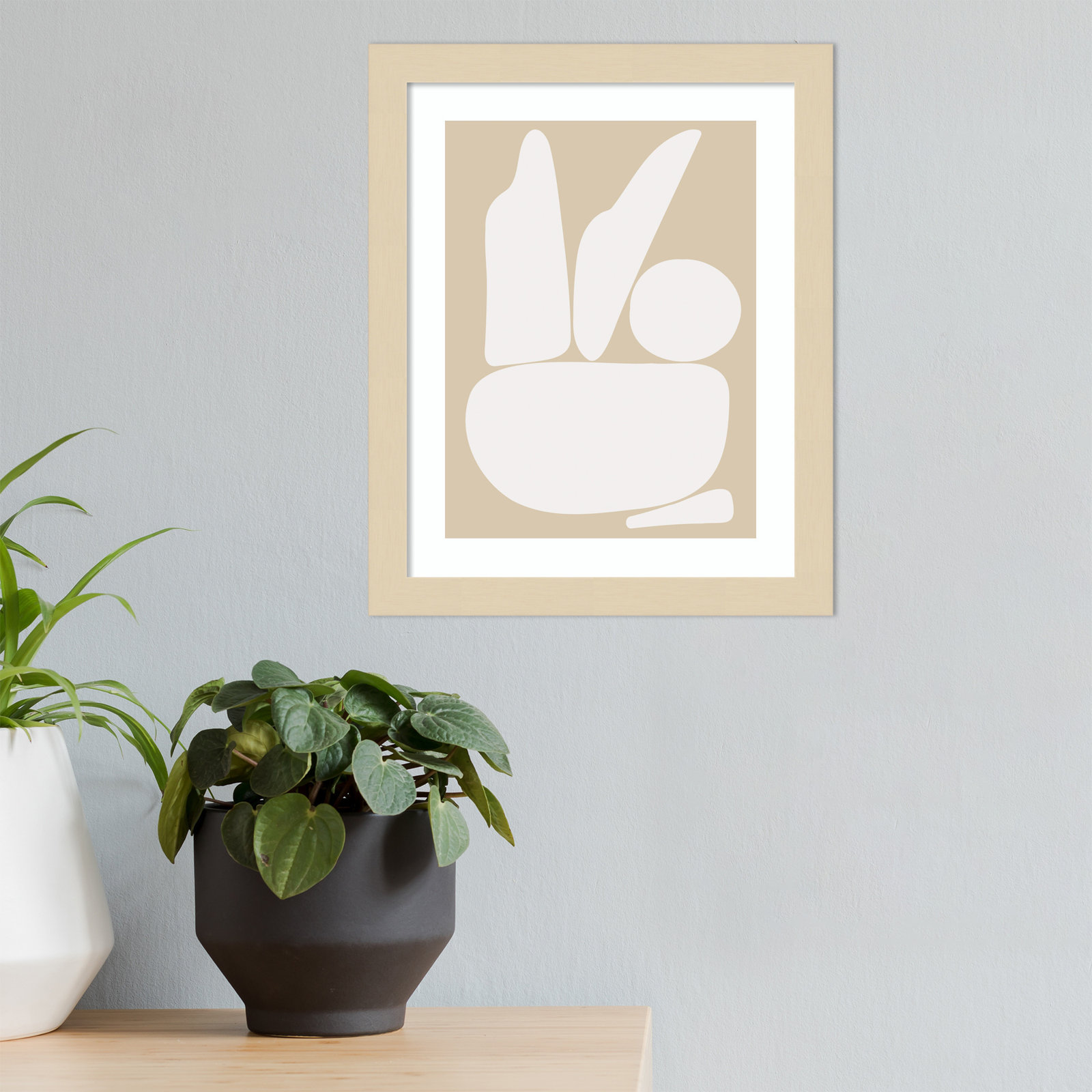 Zen Rock Garden Neutral Print, 13" H x 11" W, Brown Framed