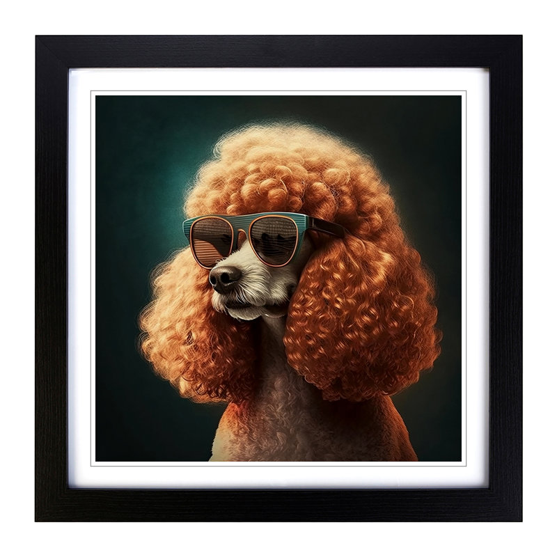 Poodle Retro - Single Picture Frame Print on Wood, Black
