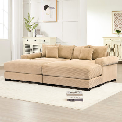 92" Oversized Camel - Colored Modular Sectional With Soft Corduroy Fabric, 2 , Deep Seat, Wide , Ergonomic Back For Comfortable Living Areas Oversized, Shaded, Couch, Upholstery, Extra Structure,