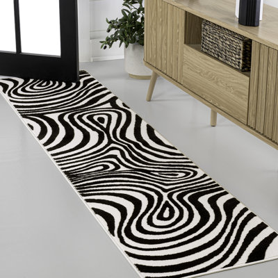 Maribo High-Low Abstract Groovy Striped Black/White Rug