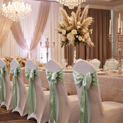 Polyester Bow Satin Chair Sashes Bows 17x275cm Wedding Chair Back Ribbon Bows  Chair Cover  Decor For Ceremony Reception Banquet Party Event Decoration