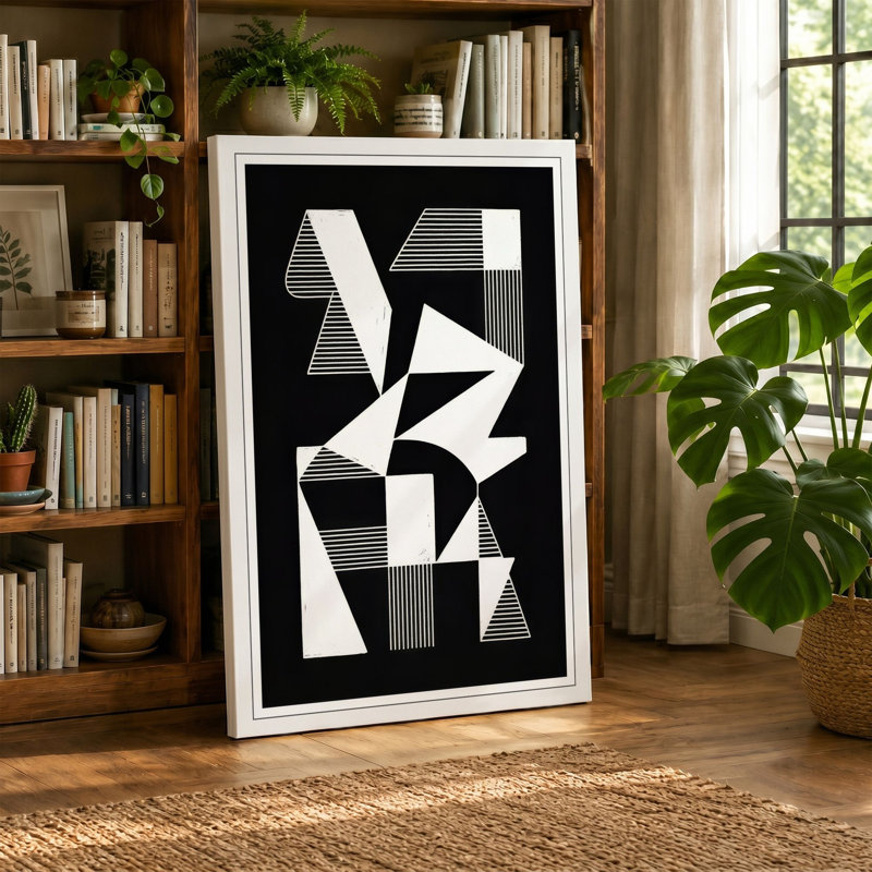Abstraction Geometric 1 Piece Wrapped Canvas Wall Art, 24x16 - 61.0 x 40.6 cm, Cream Border