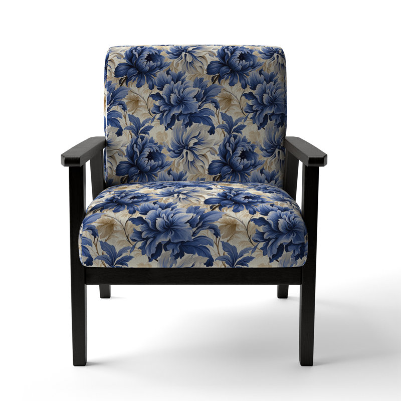 Cobalt Blue Scrollwork Swirls Victorian Pattern II - Upholstered Floral Accent Chair