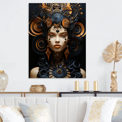 Or et bleu, reine de style, femme I - déesse, art mural en métal
