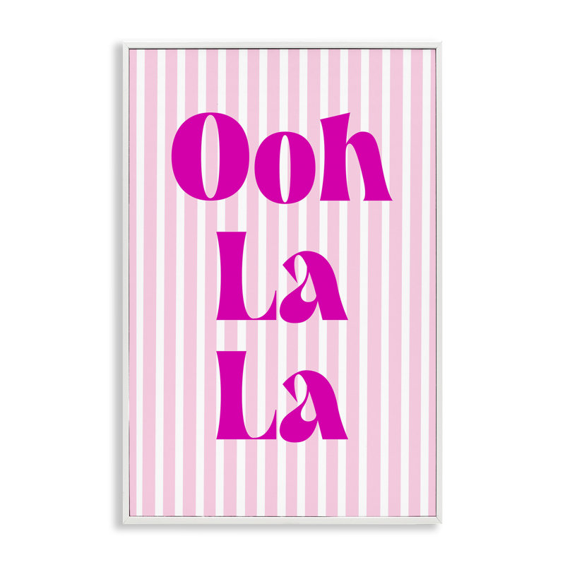Ooh La La sur rayures roses, estampe numérique, design par Pooja Dave, H 24 po x l 16 po