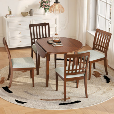 Ensemble de table de salle à manger 5 pièces pour 4 personnes, 1 table de salle à manger pliante en bois + 4 chaises rembourrées, conception compacte pour les petits appartements et les salles à manger