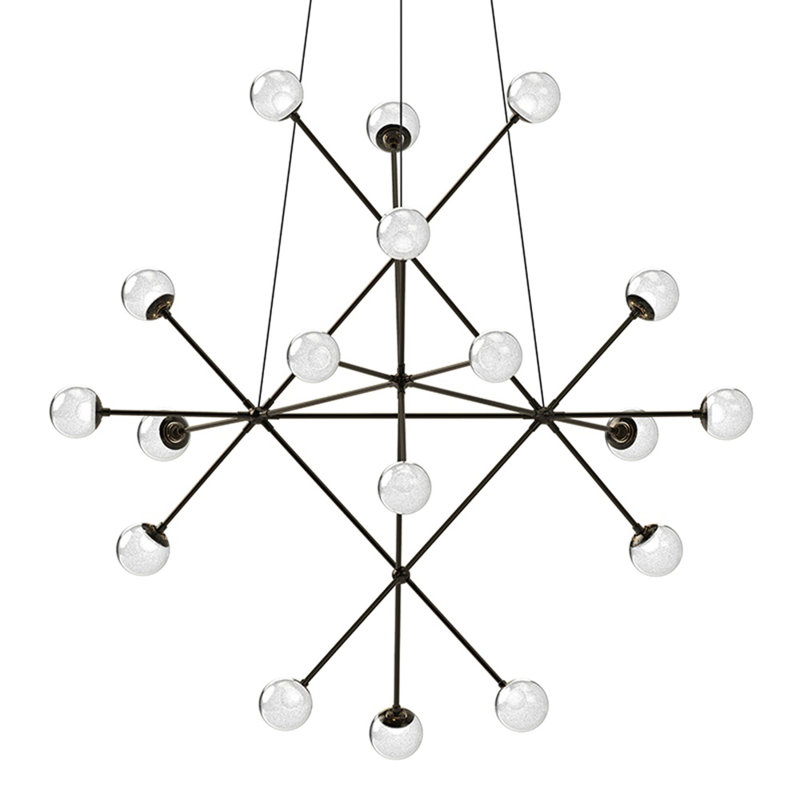Lustre sphérique Spoutnik à 18 lumières Proton, Nickel noir poli, Blanc écrasé