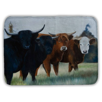 Four highland cows Bath Mat with Non-Slip Backing - Quick Dry Memory Foam Bathroom Rug - Absorbent - Modern Plush Spa-Style - Machine Washable