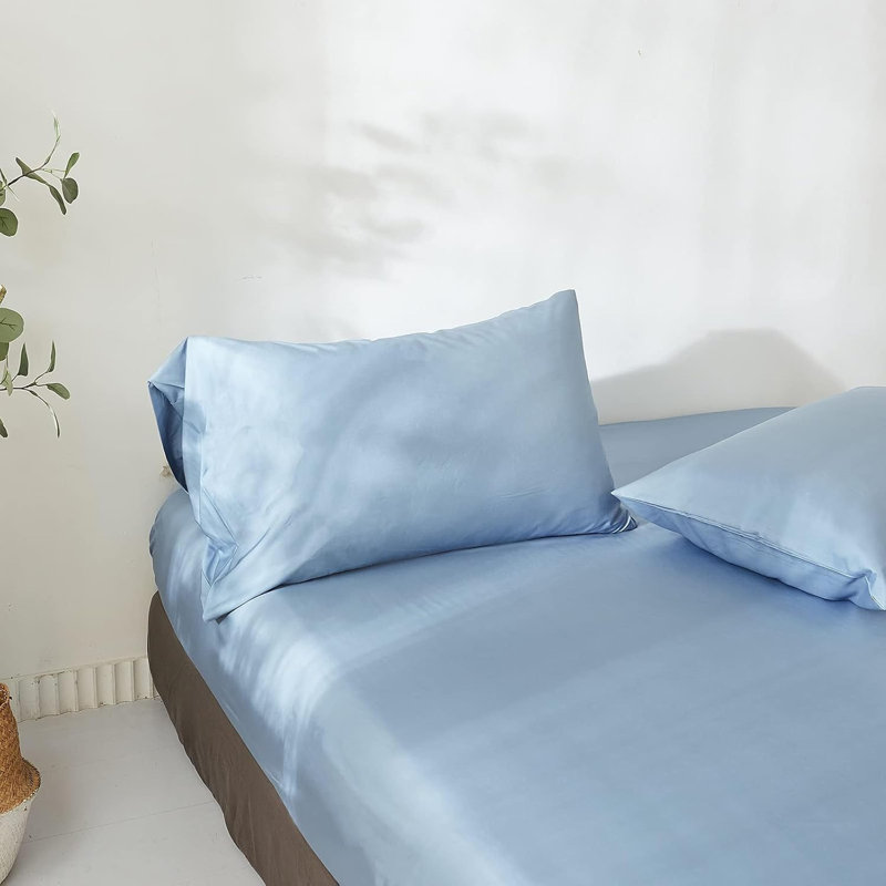 100% Rayon From Bamboo Fitted Sheet, 1 Piece Only Mattress Cover, Sky Blue, King Fitted Sheet