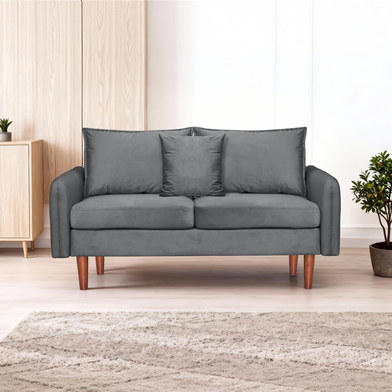 Sofa 56" Velvet Round Arm Loveseat, Gray