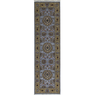 Tapis de coulée gris et doré de haute qualité noué à la main