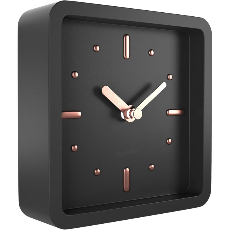 Horloge de bureau et étagère Mid-Century moderne (noire) à piles avec mouvement analogique silencieux