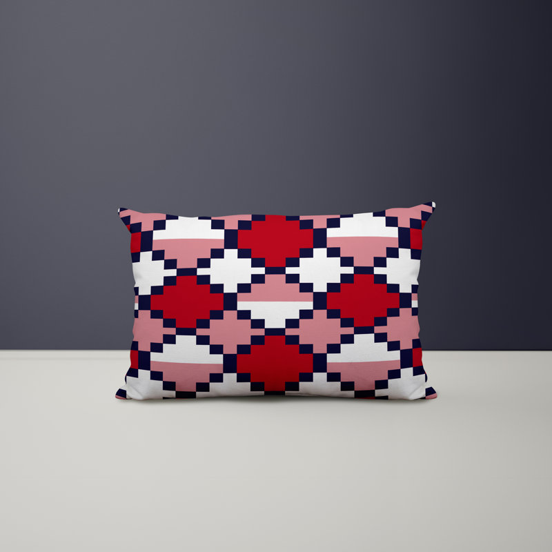 Housse et insert de coussin rectangulaire en polyester pour l'intérieur et l'extérieur, Rouge / bleu marine