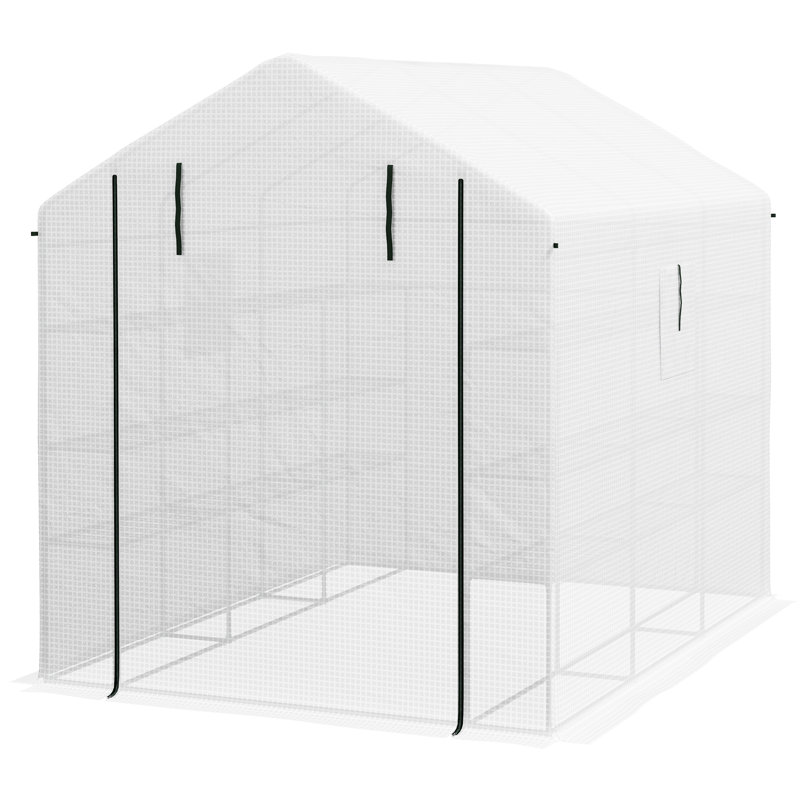 8'X6'x7' Walk-In Greenhouse, Protected, Mesh Windows & Door, 18 Shelf For Veggies, Herbs, Flowers, Saplings Planting, White Greenhouse 8'X6'x7', Door Windows, Vegetables, Saplings, Color