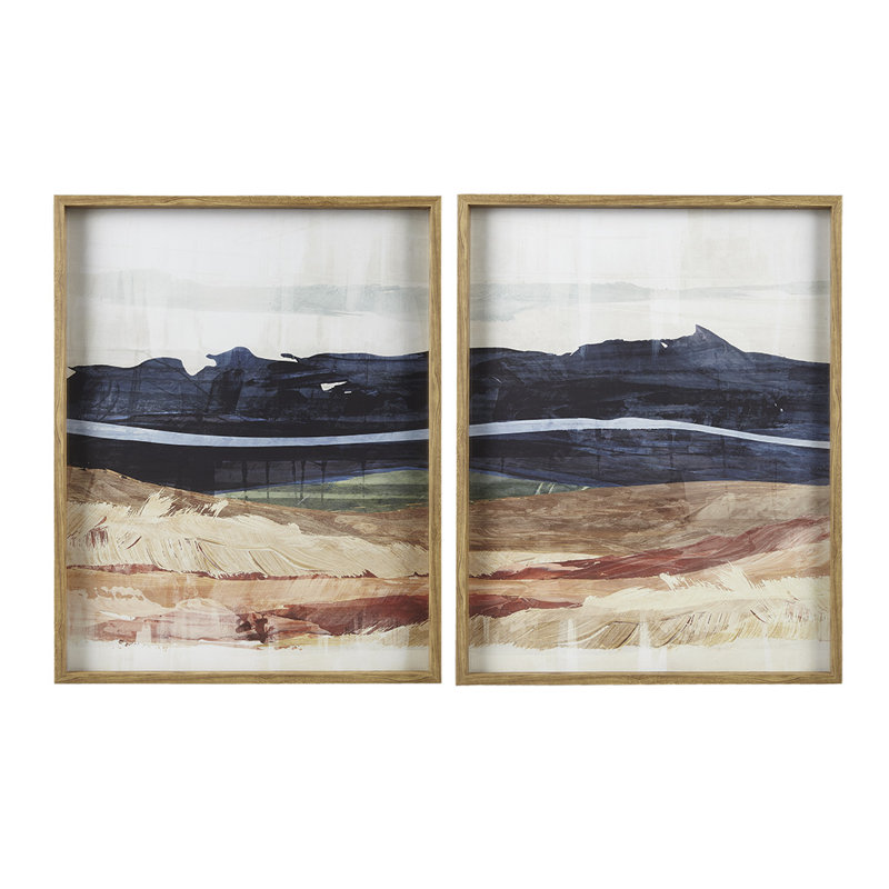 Art mural en verre abstrait paysage 2 pièces Latitude Run® Hodges