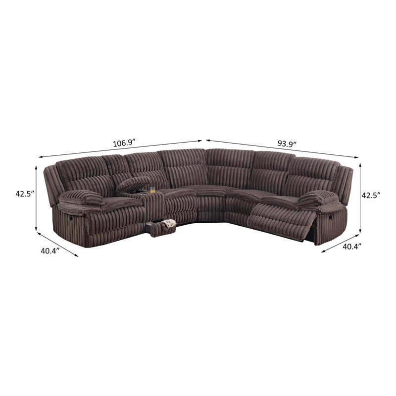 Motion Sectional, Chocolate Corduroy, Power