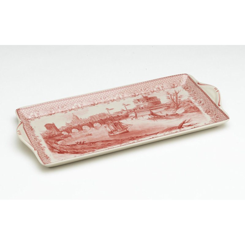 Plateau de service en porcelaine Stukes, Pêche / crème
