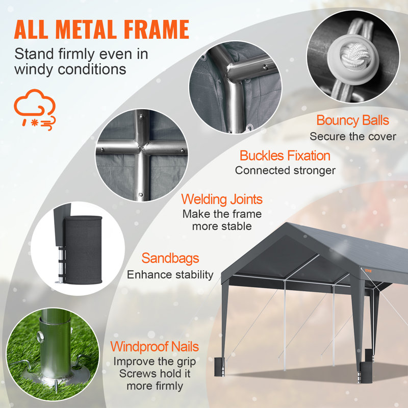Dark Gray 10' x 20' Portable Heavy Duty Carport Canopy