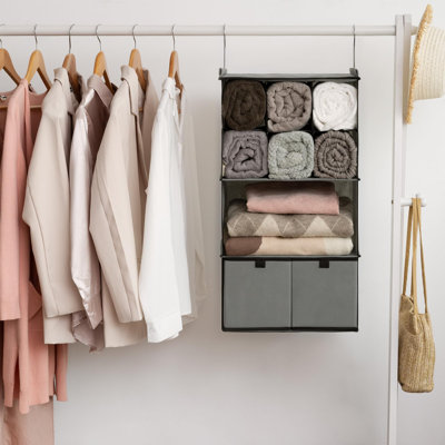 Hanging Closet Organizer With Drawers, 4 Shelf Dividers Closet Hanging Organizer, Foldable Hanging Shelves For Wardrobe Closet