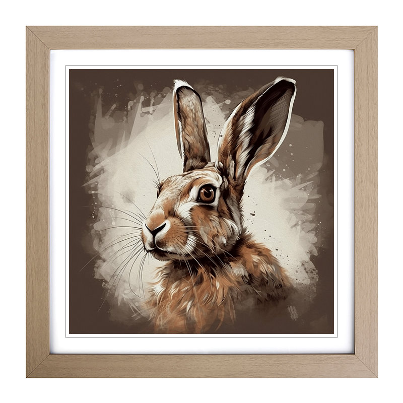 Hare Graphic No.1 - Single Picture Frame Print on Wood, Oak