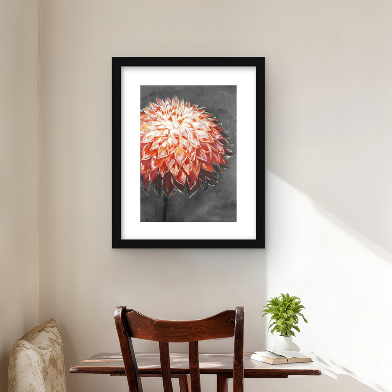 Abstrait fleur de dahlia - impression encadrée romantique orange