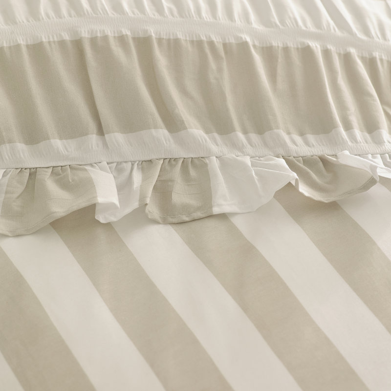Seersucker Frill Stripe Duvet Cover Set, King, Natural