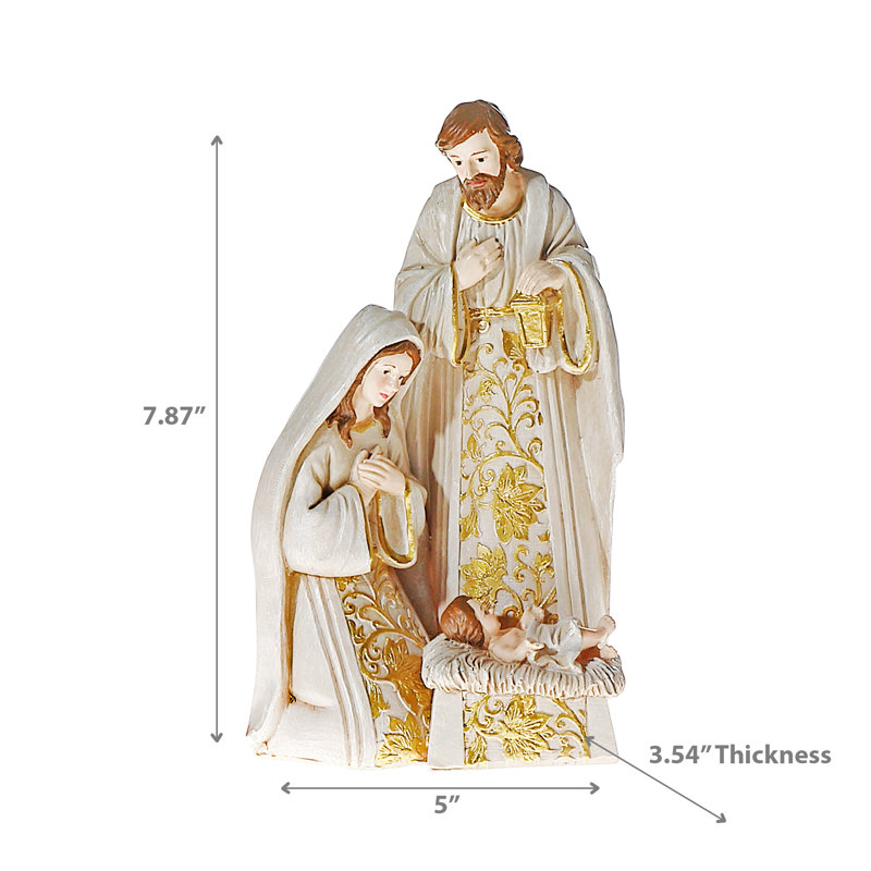 Ivory and Gold Polyresin Holy Family Nativity Figurine