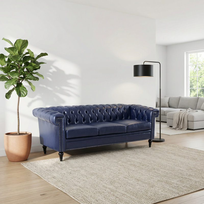 Canapé trois places à accoudoirs carrés traditionnels avec coussins amovibles en tissu classique