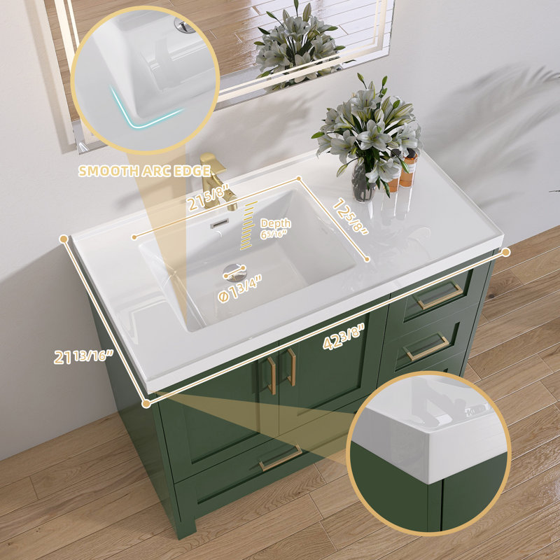 Ensemble de meuble-lavabo simple 42 po Milchan, Vert, Or