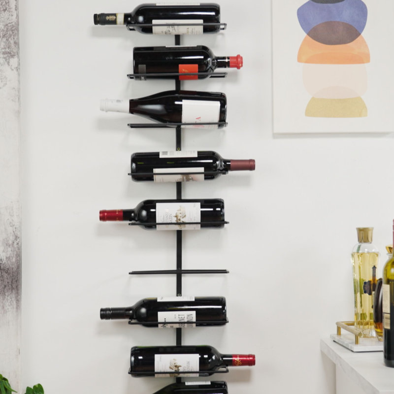 True Align Wall-Mounted Wine Rack, Black Wrought Iron, Minimalist Modern Wine Display, Alcohol Storage Solution, Holds Nine Standard Wine Bottles