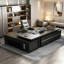 Bureau double caisson moderne gris foncé et noir avec tiroirs multiples, verrouillage par mot de passe et armoire de rangement latérale pour bureau de direction et chef de la direction-129606461
