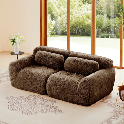 Simple Style Sofa, 2-seater Sofa Couch With Throw Pillows for Living Room