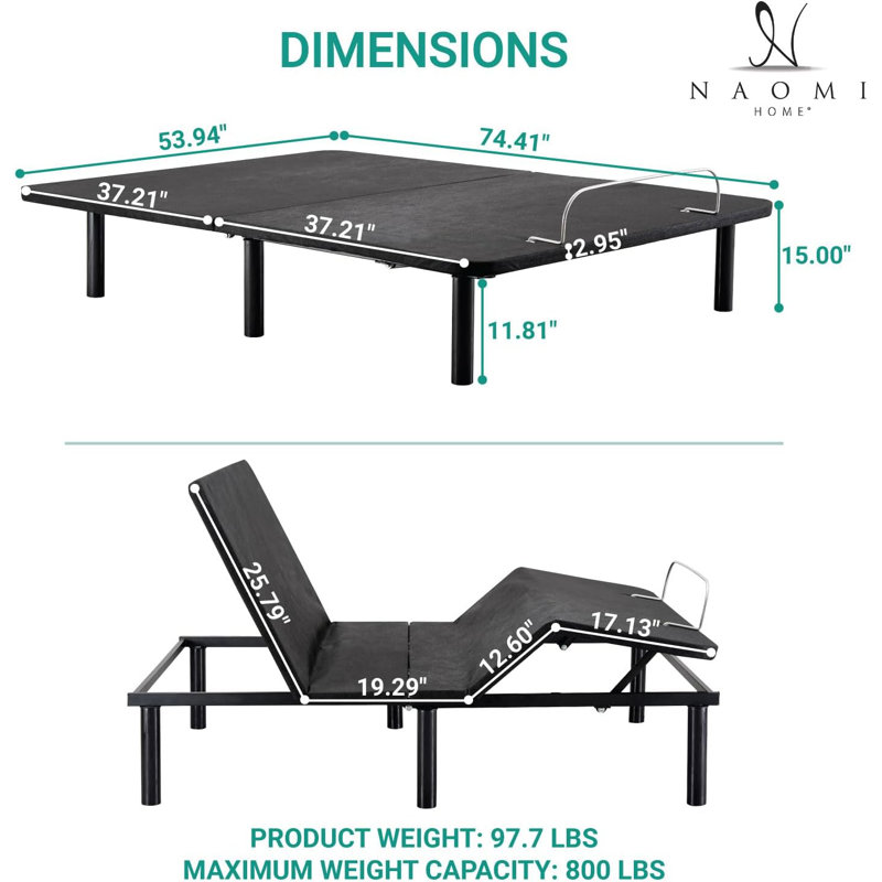 Adjustable Bed Frame Full, Head & Foot Incline, 7 Adjustable Positions, Wireless Remote