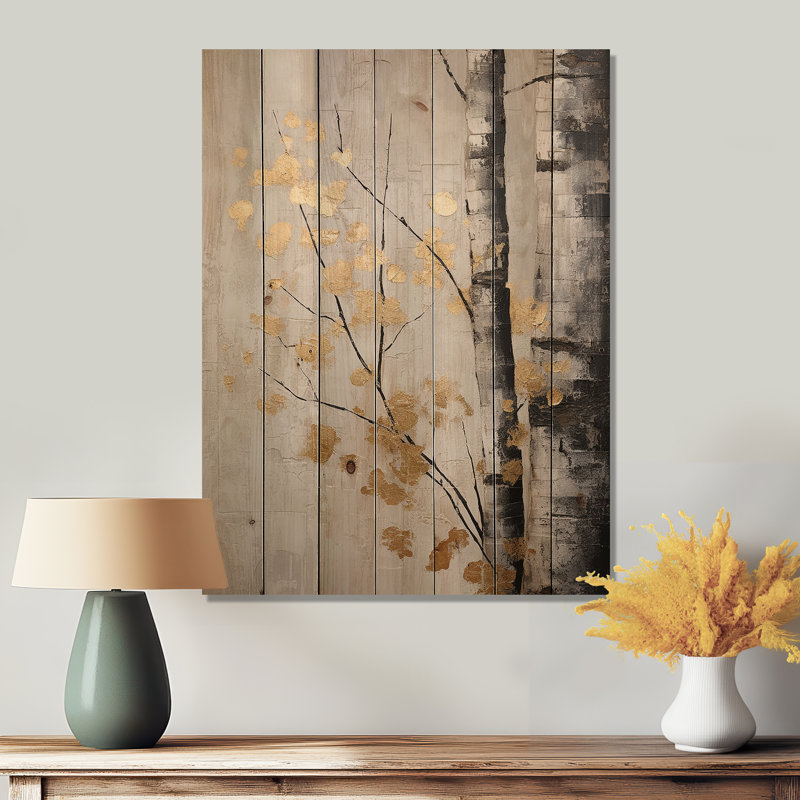 Arbre chuchotant gris et or sur bois, H 20 po x l 10 po x P 0,78 po