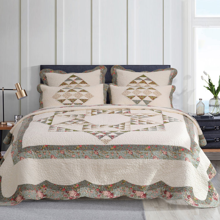 Birch Lane™ Berna Beige/Gray/Green Set Cotton 3 Piece Quilt Wayfair Standard 